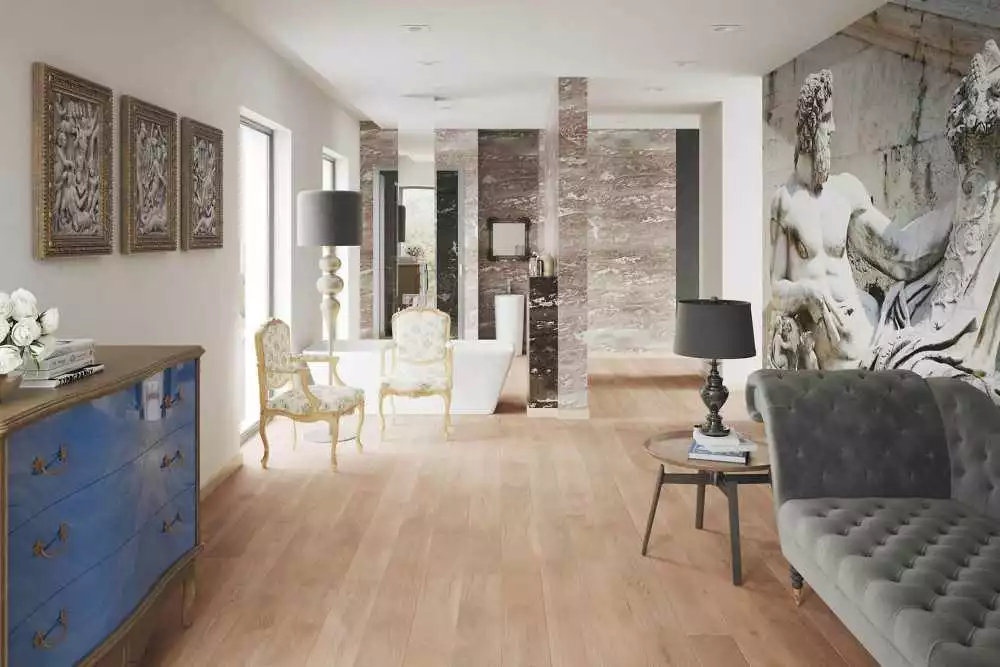 Parquet chêne contrecollé les naturel 3-ply prime NUDE puis vernis extra mat, parquet pas cher